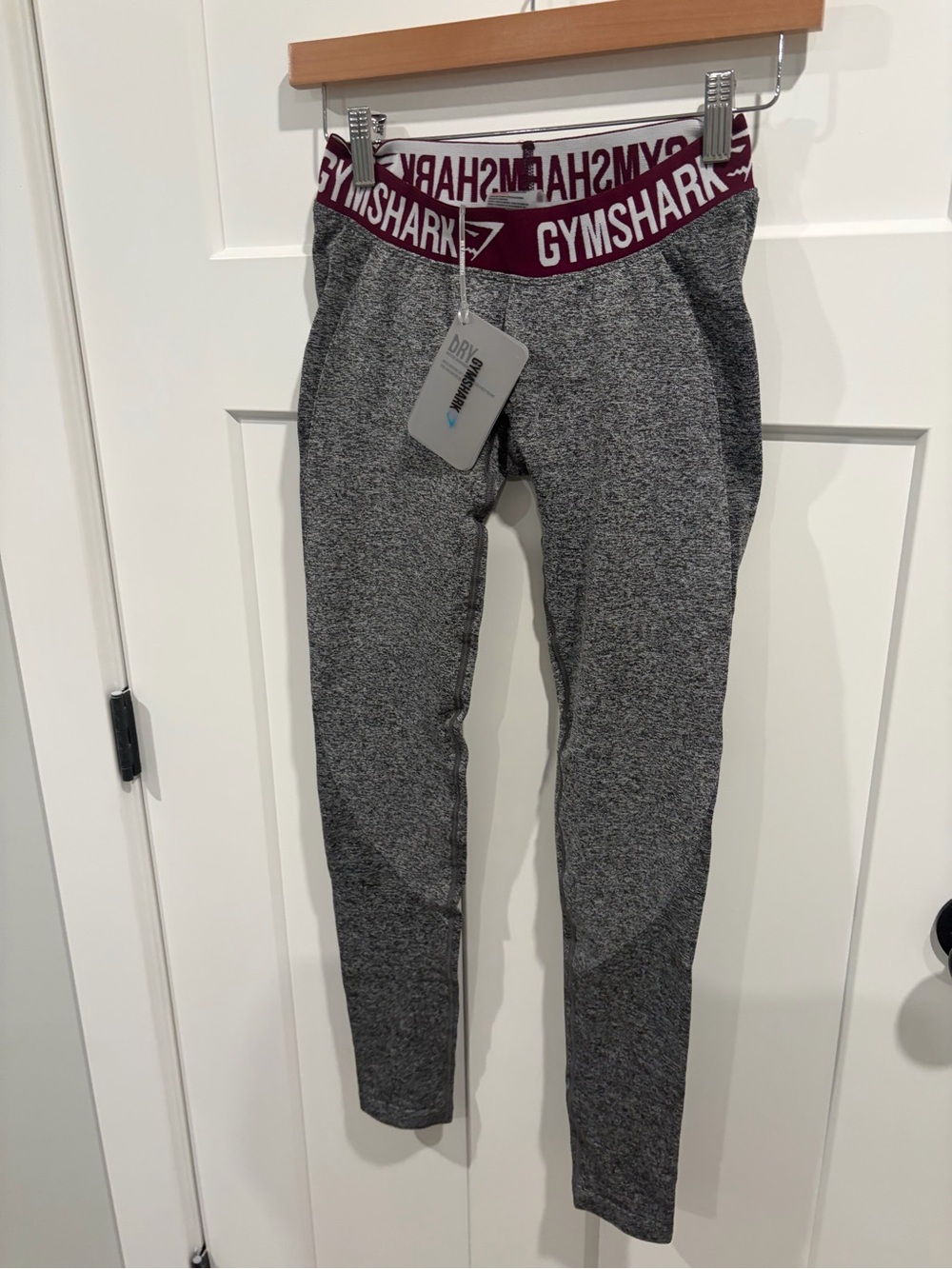 Gymshark Womens’ Grey Seamless Leggings with Burgundy Waistband
